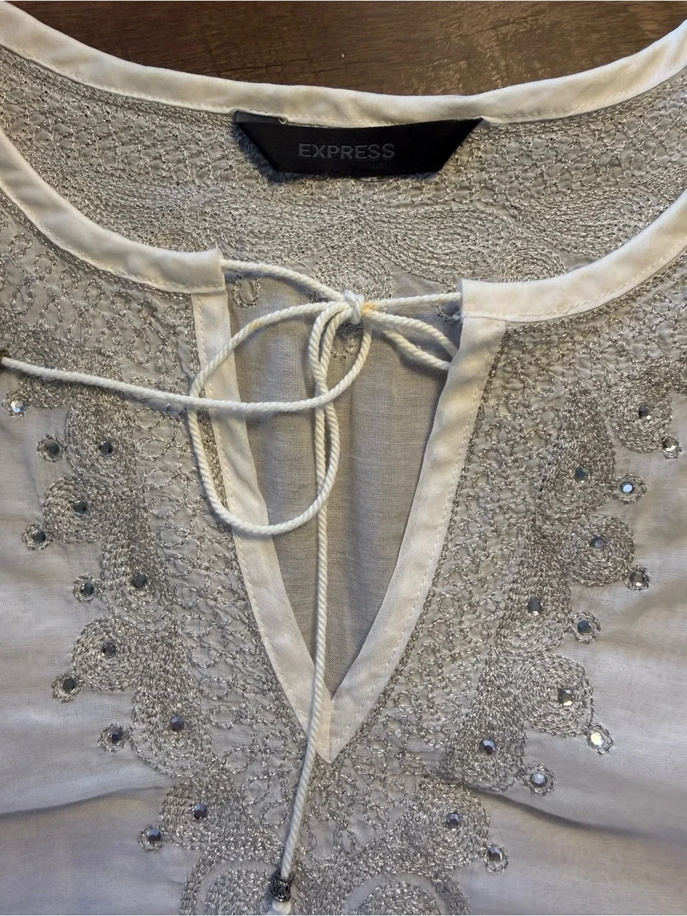 Express White Embroidered Sheer Swim Cover-Up size l large